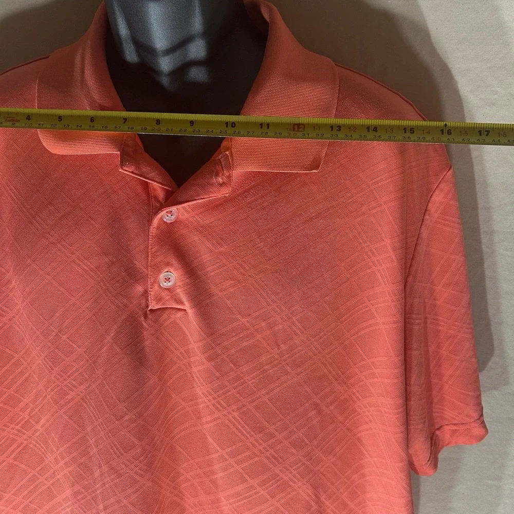 Adidas Mens XL Golf Polo Shirt Coral Orange Geometric Plaid Athletic Performance